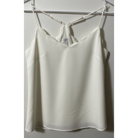 J.CREW Tops - J‎ Crew Womens Cami 4 Ivory Scalloped V Neck Lined Racerback Lightweight Airy